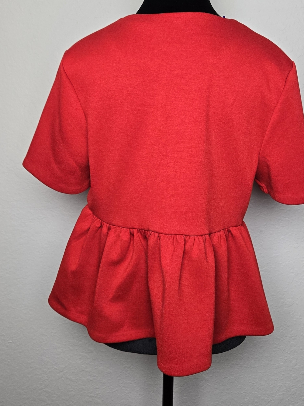 Red Peplum Button-Front Women's Top - Picture 2 of 4